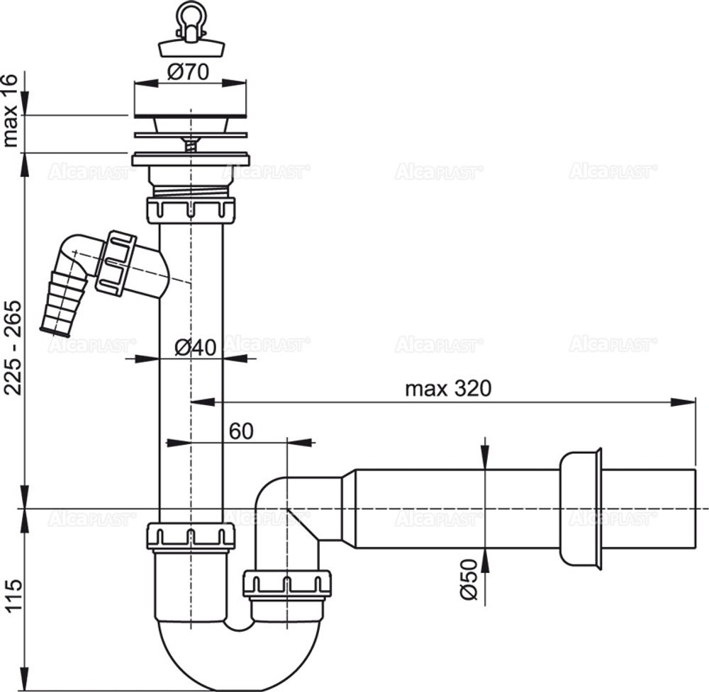 Сифон для мойки AlcaPlast A810-DN50