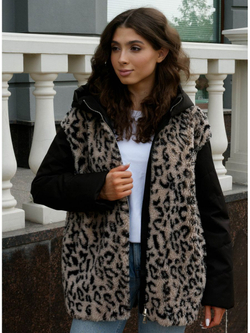 Шуба женская чебурашка тедди с капюшоном короткая, SilverFox (арт. 2204-021-7,4)