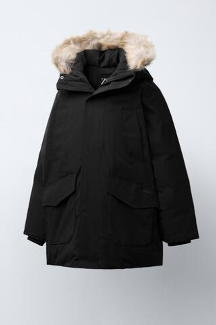 ZARA ПУХОВК С КАПЮШОНОМ, ЧЕРНЫЙ