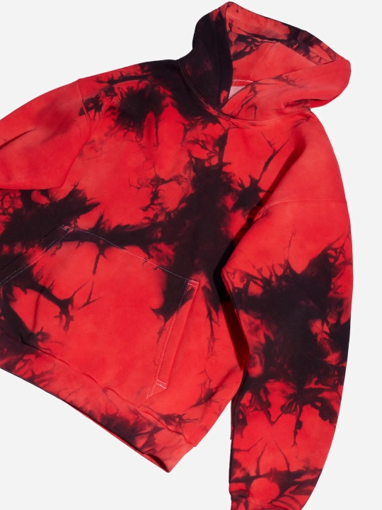 Крашеный худи Tie Dye (красный) 320 г