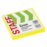 Блок бумаги для записи самоклеящийся 76*76мм, 100л, неоновый желтый, Staff