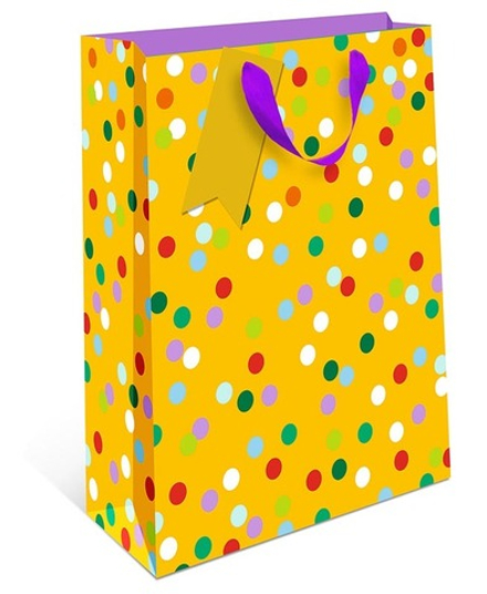 Пакет подарочный, Конфетти, Желтый, Металлик, 22*18*10 см, 1 шт.