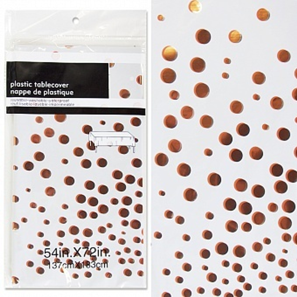 Скатерть одноразовая Конфетти Белый/Розовое золото Металлик 137*183 см.