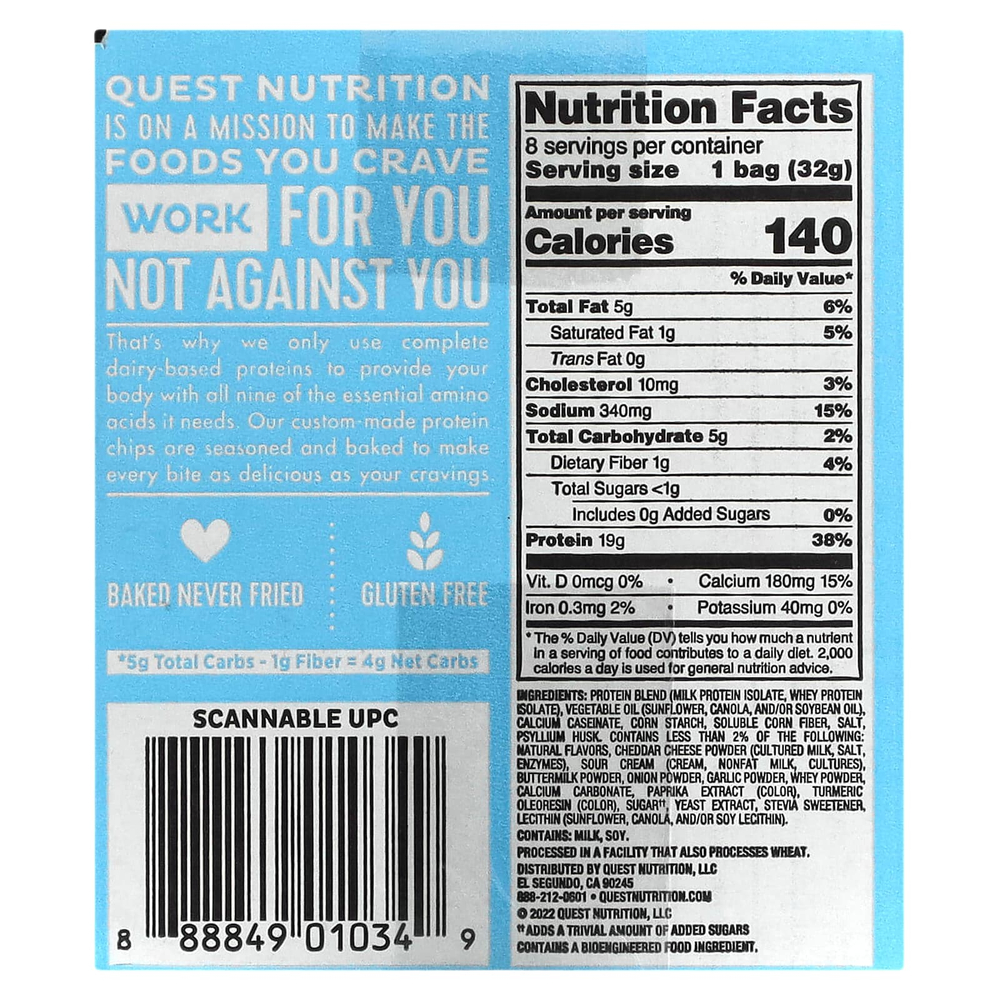 Quest Nutrition, Протеиновые чипсы Original Style, чеддер и сметана, 8 пакетиков по 32 г (1,1 унции)