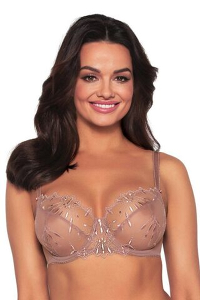 Бюстгальтер plus size с шитыми мягкими чашками с вышивкой (Размер: 100E) (Цвет: кофейный)