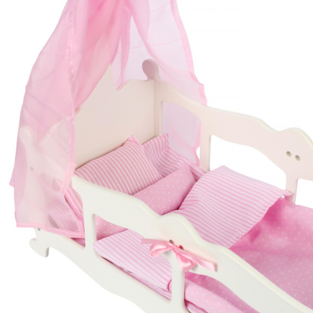 Кроватка (колыбелька) с постельным бельем и балдахином белая (Diamond princess)