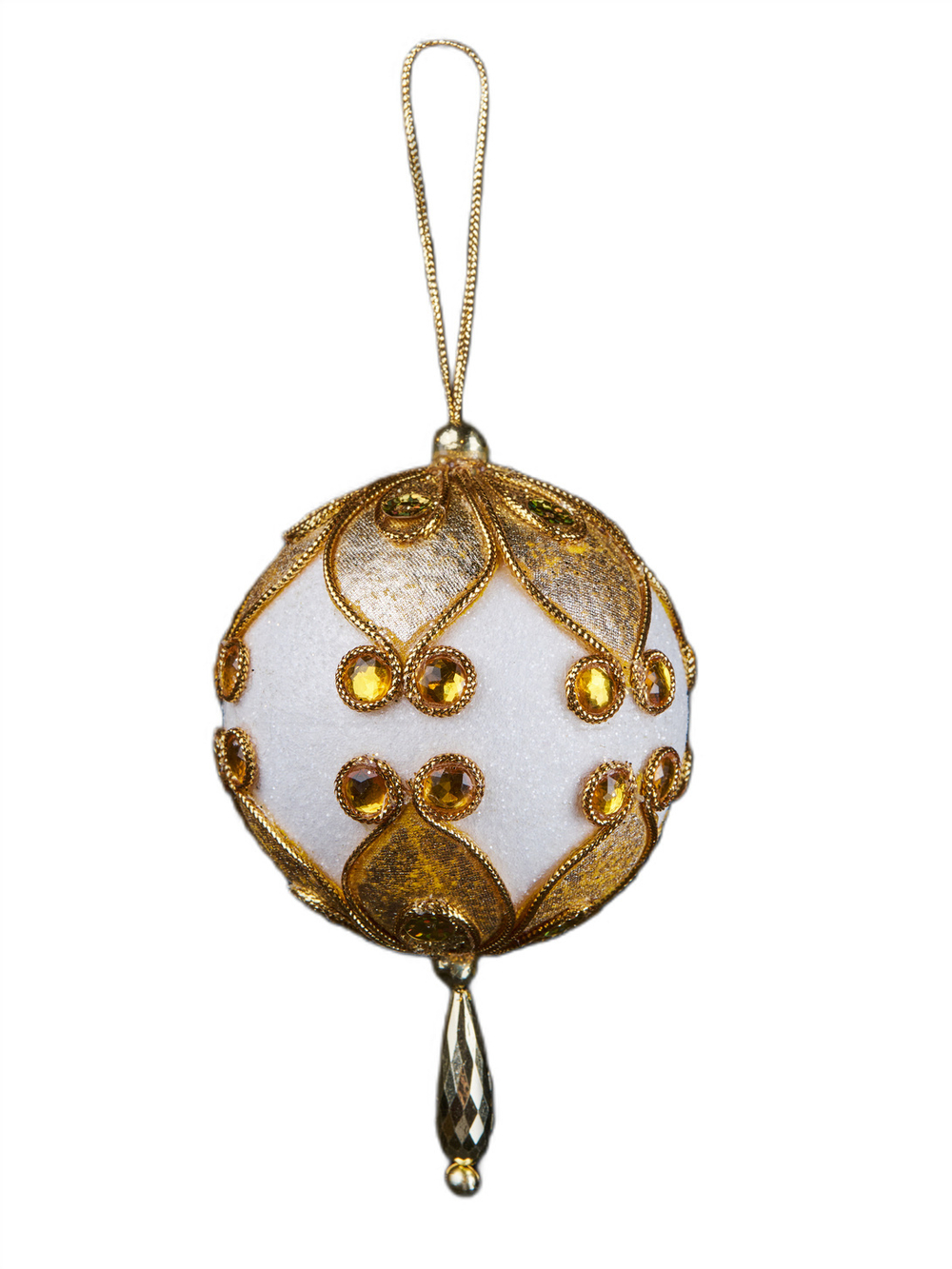 Шар с кисточкой 8х14см ChristmasDeLuxe белый с золотом