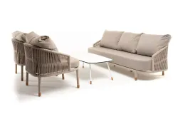 "Верона" лаунж-зона 5-местная плетеная из роупа (веревки), каркас алюминиевый белый, роуп бежевый