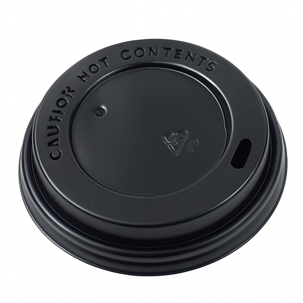 Крышка ЧЕРНАЯ с ОТКРЫТЫМ ПИТЕЙНИКОМ 90мм для стакана 300-400 мл по 100 шт/уп (1200шт/кор)