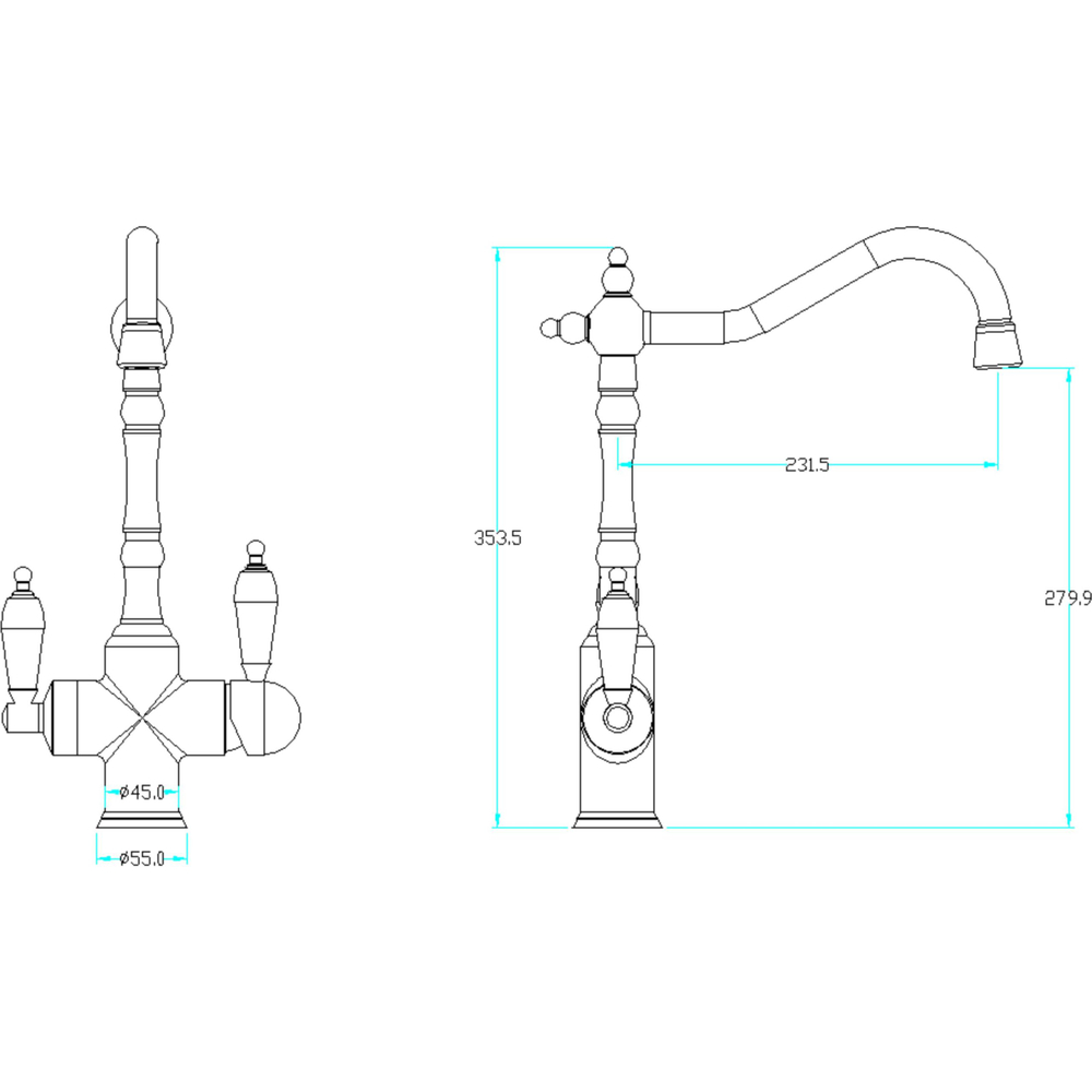 Смеситель для кухни Boheme TRADIZIONALE ORO 112-BLC Золото, с черной керамикой