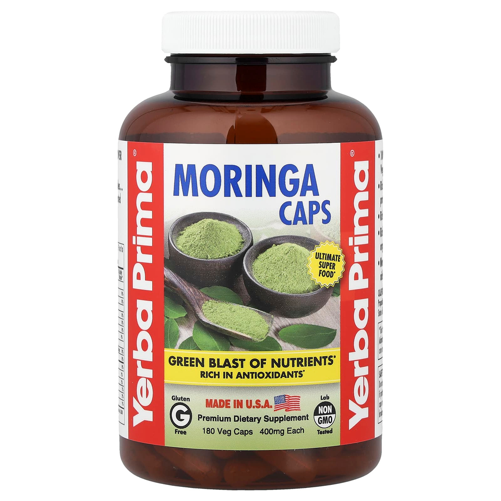 Yerba Prima, моринга в капсулах, 180 растительных капсул