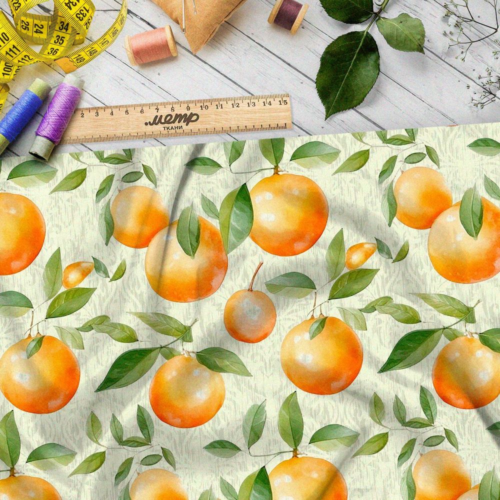Ткань премиум бифлекс акварельные апельсины