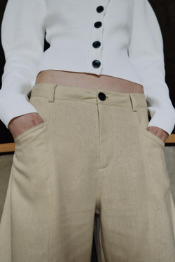 ZARA БРЮКИ BALLOON ИЗ ЛЬНА, ПЕСОЧНЫЙ