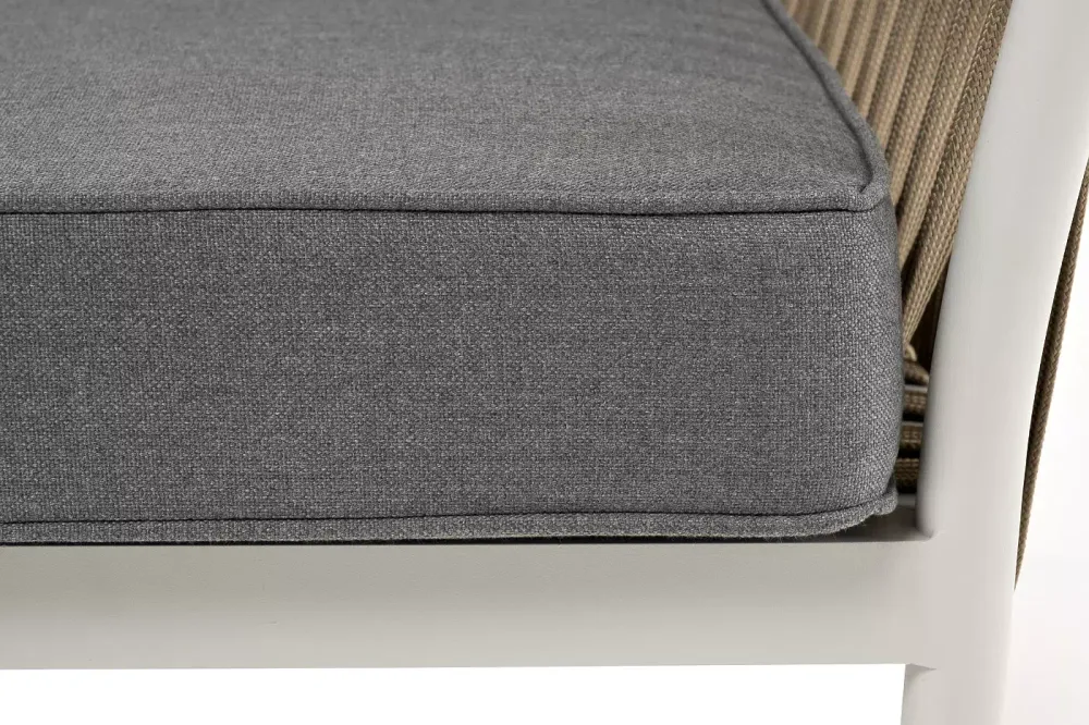 "Касабланка" диван 2-местный плетеный из роупа, каркас алюминий светло-серый (RAL7035) муар, роуп серо-коричневый 23мм, ткань серая 017