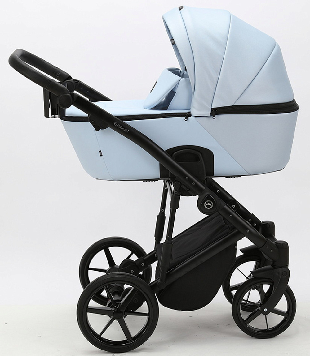 Детская коляска Adamex Mobi Deluxe 2 в 1 M-SD03 (ГОЛУБАЯ+ГОЛУБАЯ ПЕРЛ.КОЖА)