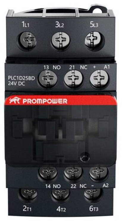 Контактор Prompower PLC1D25BD серии Pulse, ток 25А, 3 полюса, доп контакт 1НО+1НЗ, катушка 24DC