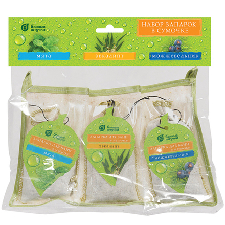 Набор запарок в сумочке 3шт (Мята,Эвкалипт,Можжевельник) Банные штучки Мята,Эвкалипт,Можев 32161