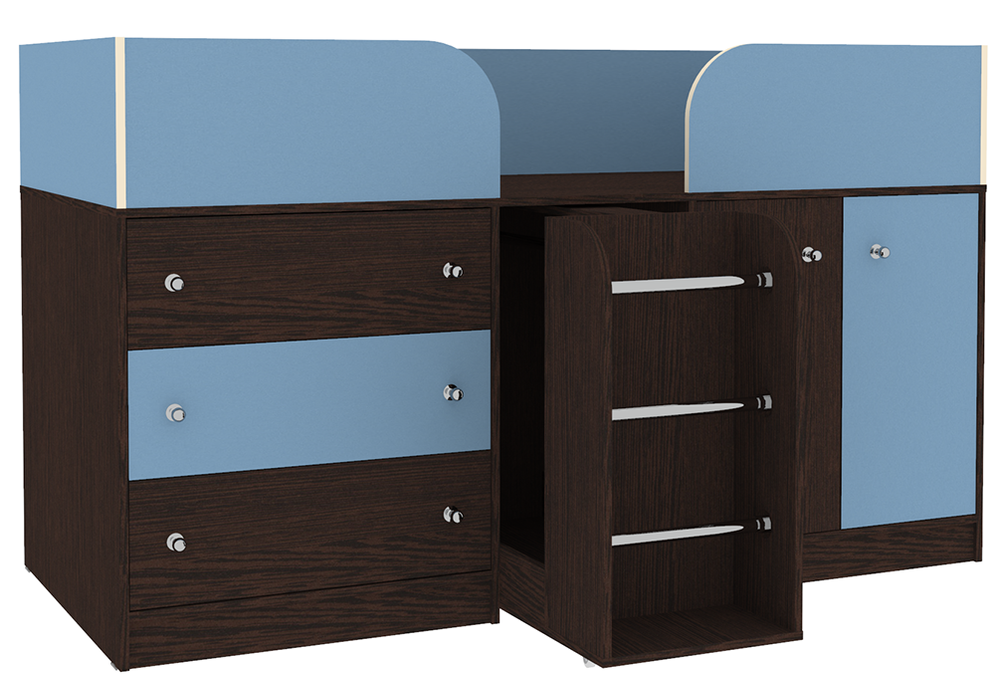 Кровать-чердак КарИВи Малыш 4 Венге Светло-синий, голубой