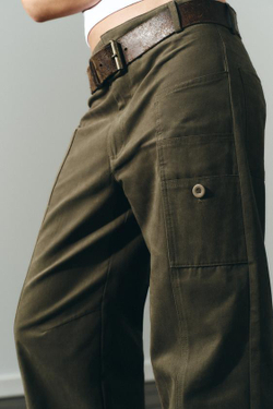 ZARA БРЮКИ-КАРГО BALLOON, ТЕМНЫЙ ХАКИ