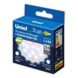 LED-GX53-7W-4000K+4000K-GX53-PR PLB02WH Лампа светодиодная. призма. Белый свет 4000K. Торцевая подсветка. Белый свет 4000K. Картон. ТМ Uniel.