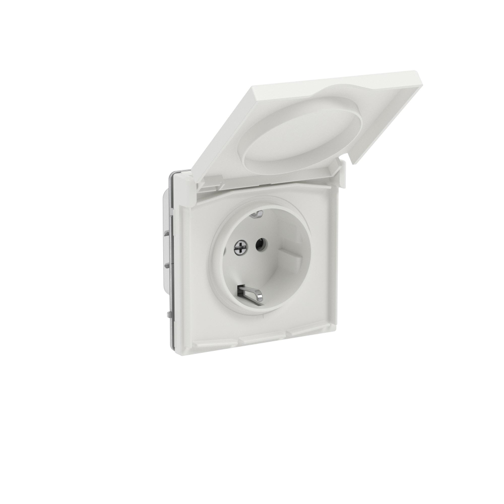 Розетка силовая, 2P+E, с з/ш, с крышкой, IP44, KANT, белый песок