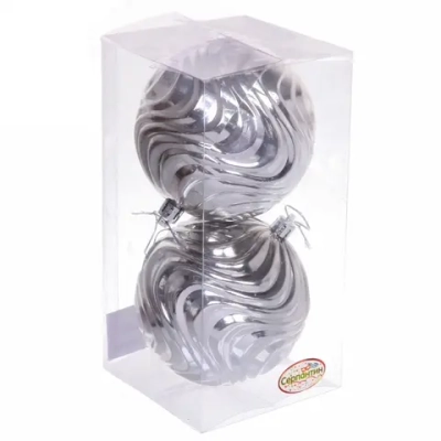 Новогодние шары 10 см (набор 2 шт) «Рельеф», серебро