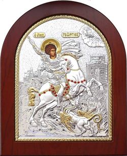 Георгий Победоносец. Икона в серебряном окладе. Греция.
