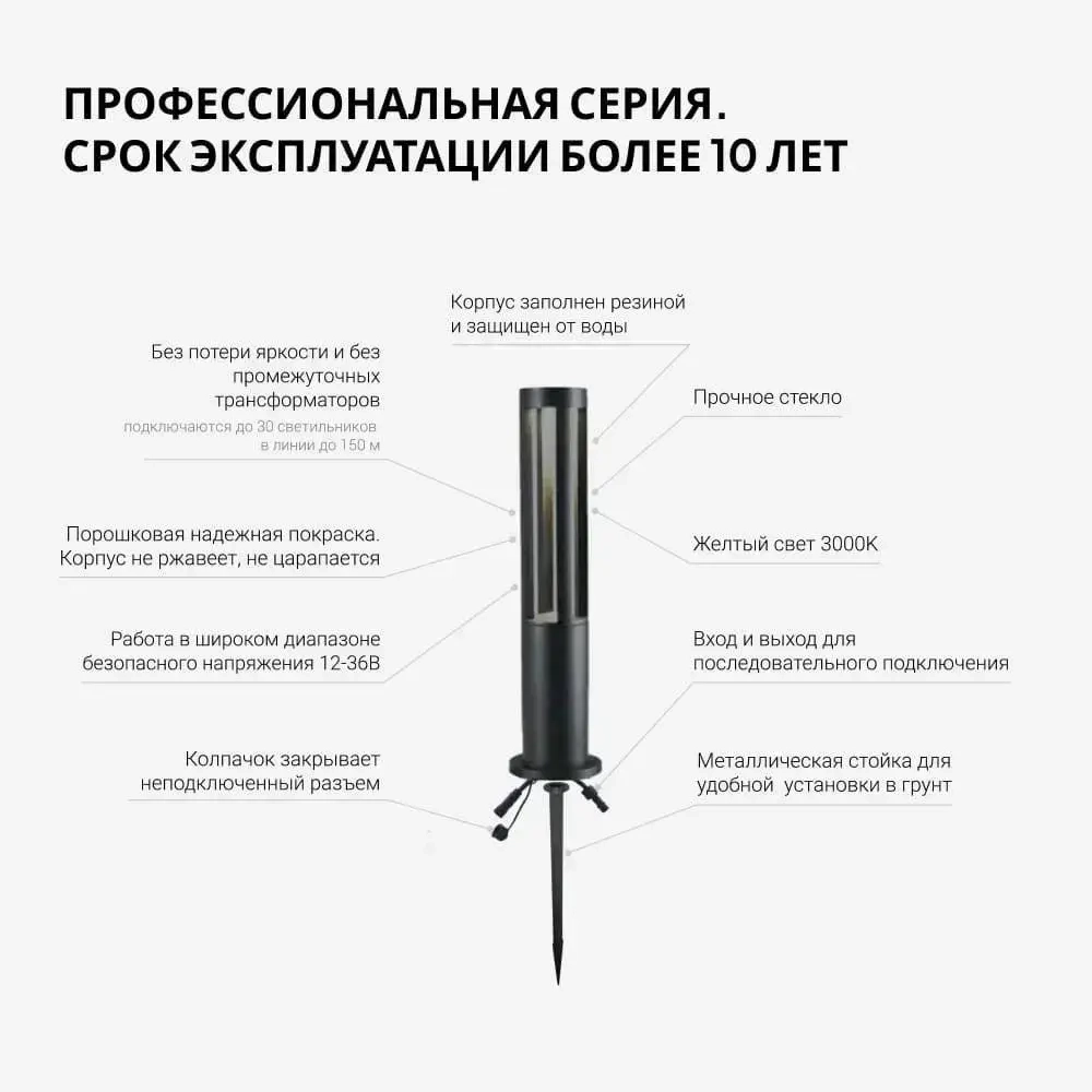 Светильник-столбик для дорожек и тропинок, 7Вт со стойкой основанием, 12-32В, 60см, Pro-Expert Hugge