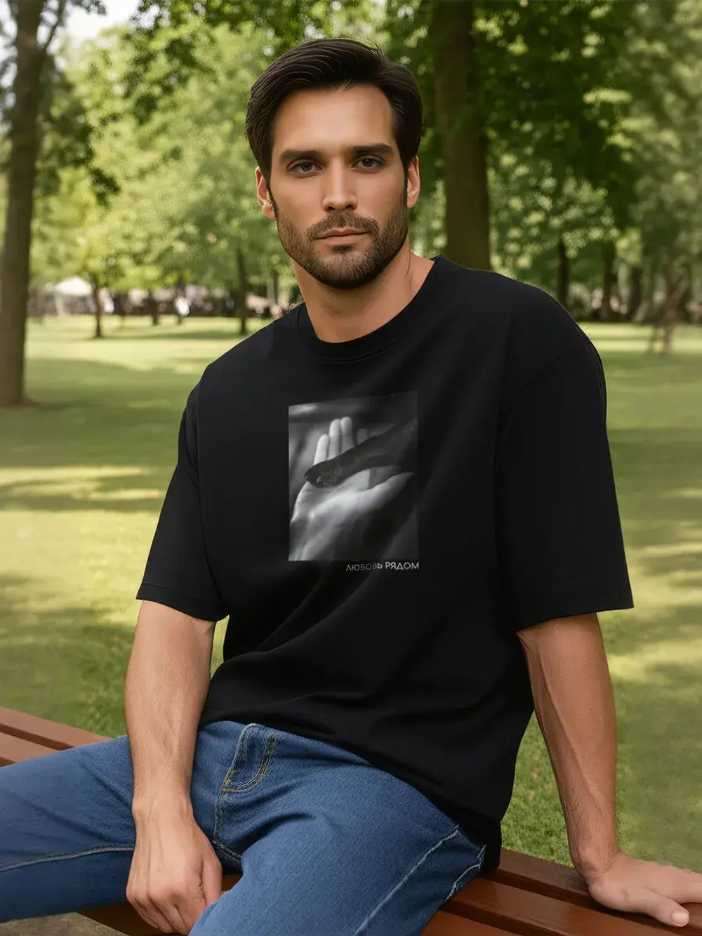 Футболка оверсайз с принтом горловина обрезная