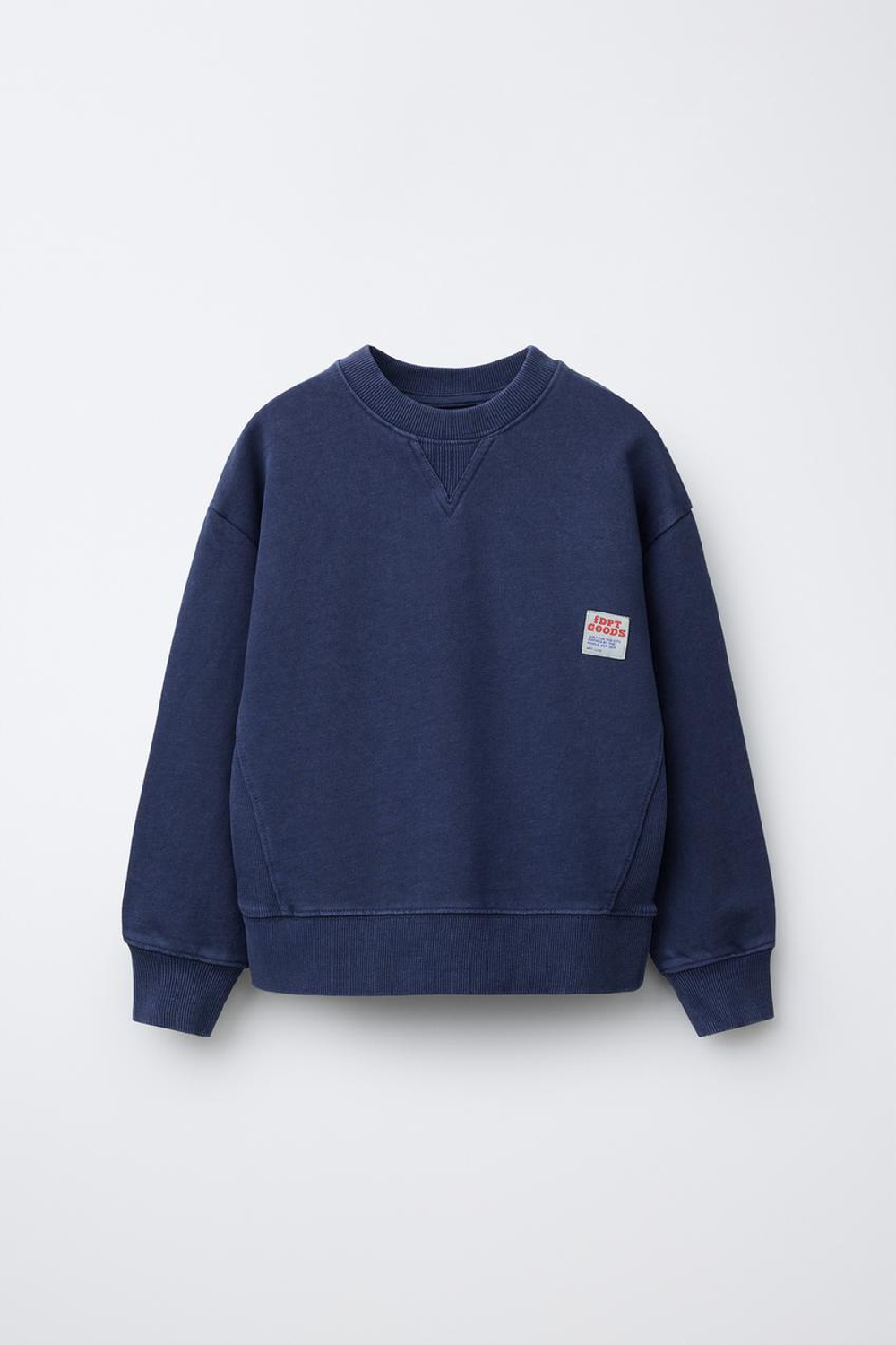 ZARA ТОЛСТОВКА ИЗ КРАШЕНОЙ ТКАНИ С НАШИВКОЙ, СИНИЙ