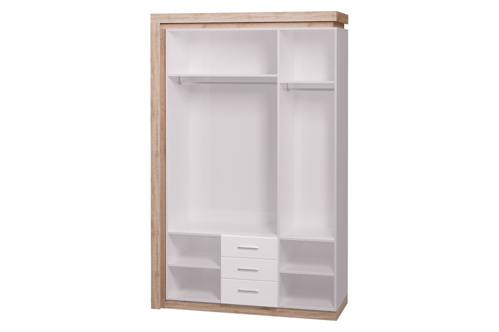 Шкаф для одежды распашной с полками Дуб Сакраменто/Белый Снег Глянец, 140,8х54,2х219 см Люмен Rinner мебельная фабрика