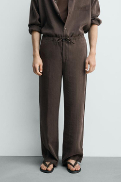 ZARA БРЮКИ RELAXED FIT ИЗ СТРУЯЩЕЙСЯ ТКАНИ, КОРИЧНЕВЫЙ