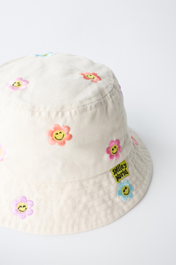 ZARA ПАНАМА SMILEYWORLD ® С ВЫШИВКОЙ «ЦВЕТЫ», БЕЛЫЙ