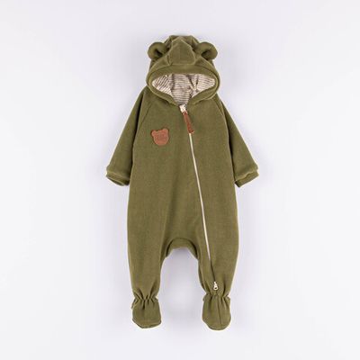 Fleece jumpsuit with earflaps 0-3 months - Bamboo