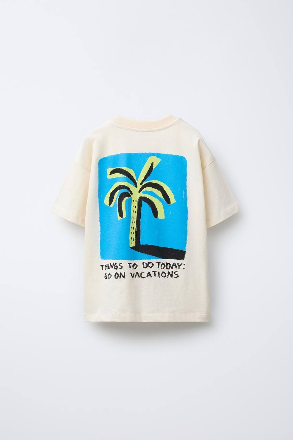 ZARA ФУТБОЛКА С ПРИНТОМ «ПАЛЬМЫ», ЭКРЮ