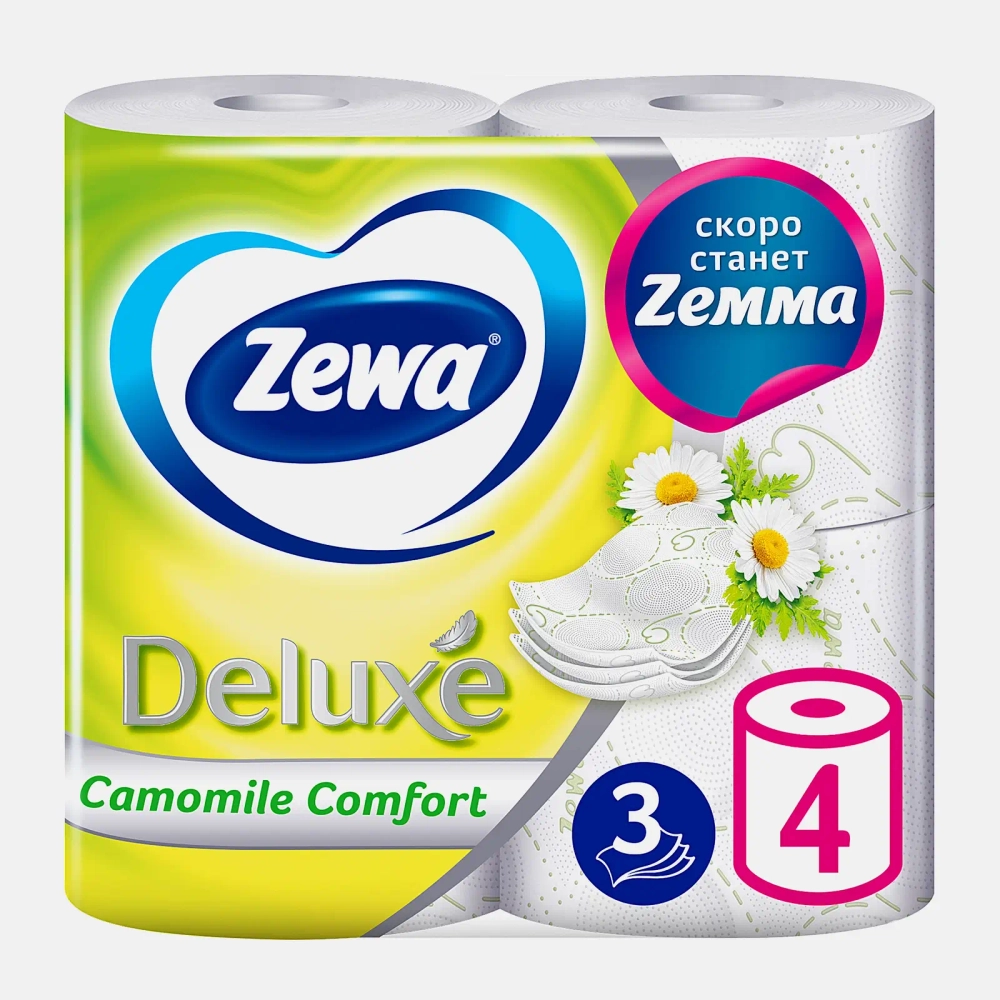 Туалетная бумага Zewa Deluxe Ромашка 3 слоя 4 рулона в ассортименте