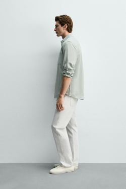 ZARА РУБАШКА REGULAR FIT ИЗ ЛЬНА И ХЛОПКА, ВОДЯНИСТО-ЗЕЛЕНЫЙ