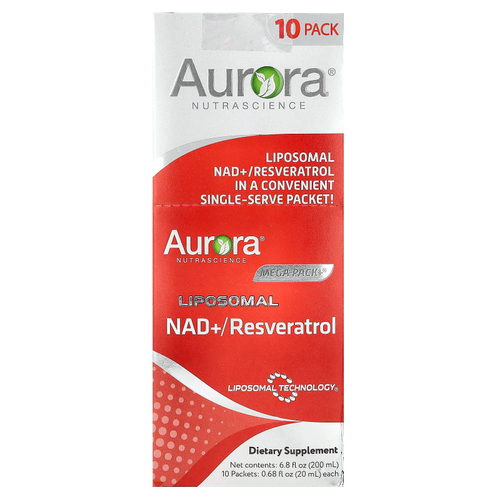 Aurora Nutrascience, Mega-Pack + ®, липосомальный НАД + / ресвератрол, 10 пакетиков по 20 мл (0,68 жидк. Унции)