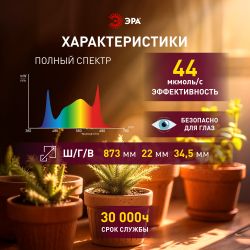 Светильник для растений фитолампа светодиодная линейная ЭРА GREEN LINE ФИТО-24W-PFR-GR полного спектра 24 Вт | Линейные фито светильники