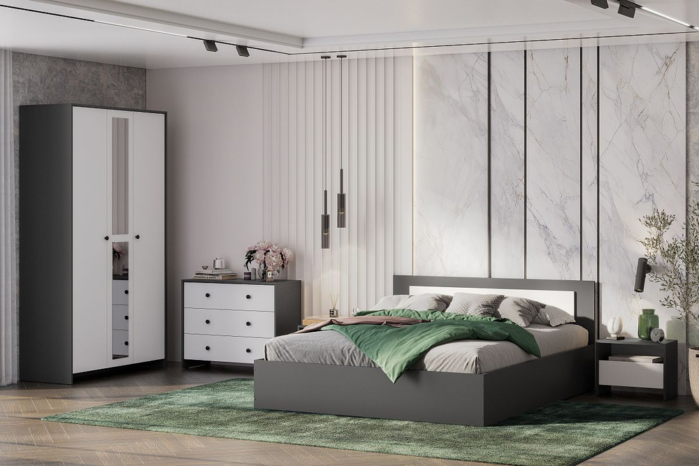 Дольче спальный гарнитур (графит/белый)