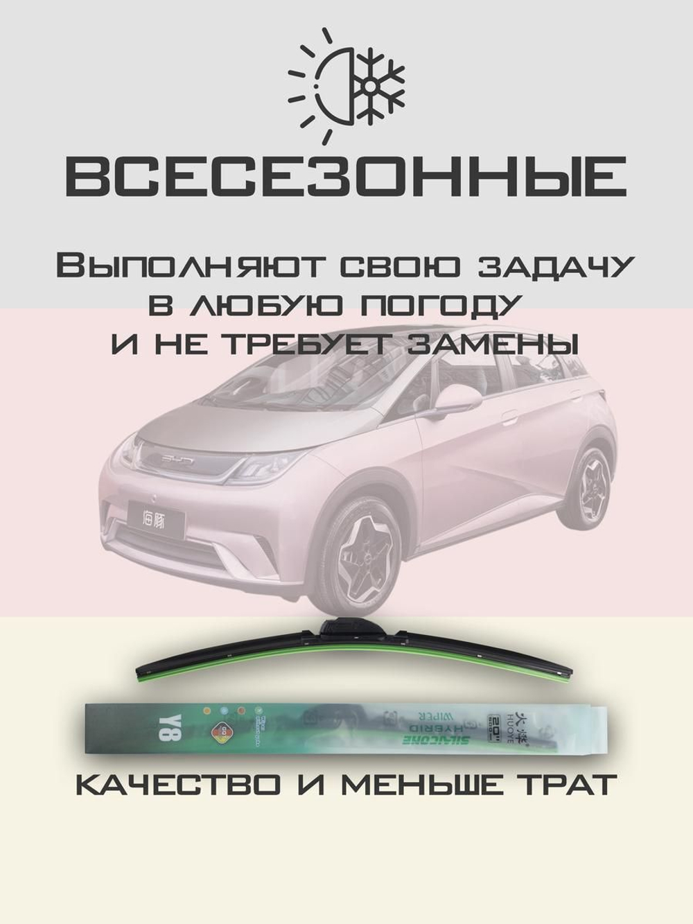 Щетки стеклоочистителя HUOYE Y8 600/400 мм на BYD Dolphin | Push button