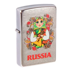 Зажигалка Zippo 200 Русская Матрешка, Brushed Chrome