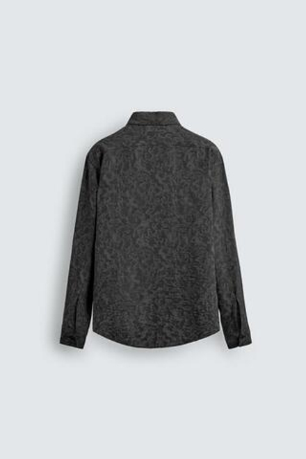 ZARA РУБАШКА СТРУЯЩЕГОСЯ ПОКРОЯ JACQUARD С ЦВЕТОЧНЫМ УЗОРОМ, АНТРАЦИТОВО-СЕРЫЙ