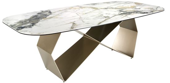 Обеденный стол 1140/MC23182DT из керамики и стали цвета шампанского Испания 