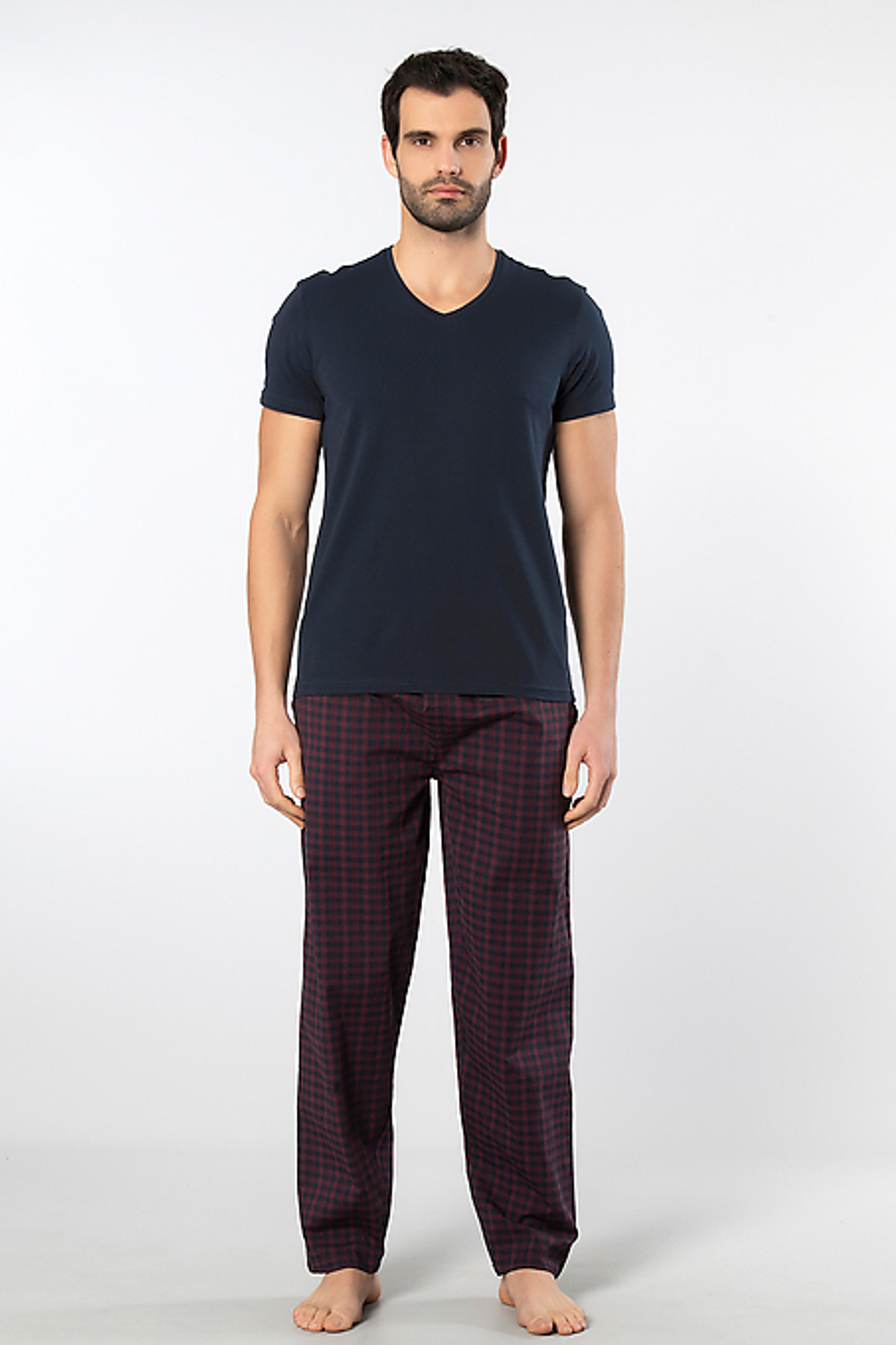 Пижама мужская синий + бордовый мел.клетка
