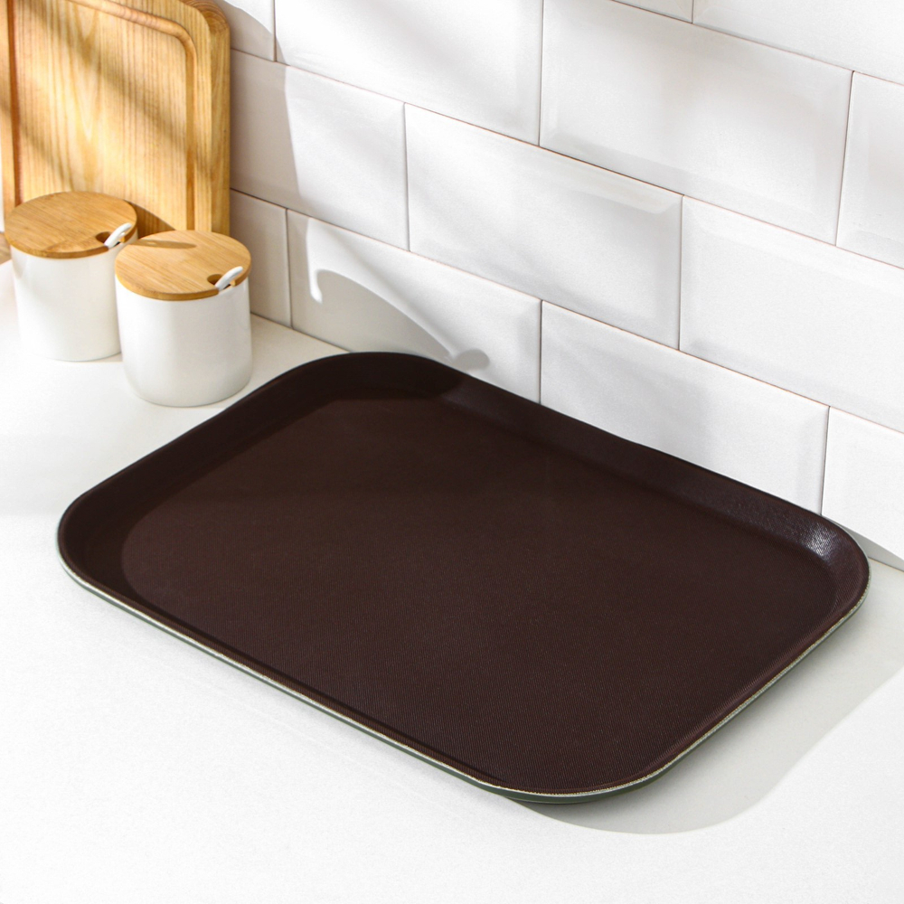 Поднос прорезиненный Ханна, 41×31 см, коричневый