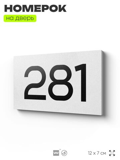 Номер на дверь 281, табличка на дверь для офиса, квартиры, кабинета, аудитории, склада, белая 120х70 мм, Айдентика Технолоджи