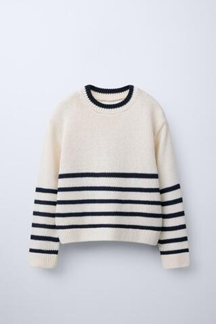 ZARA СВИТЕР В ПОЛОСКУ, ЭКРЮ/ТЕМНО-СИНИЙ