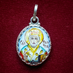 Икона с финифтью святой Николай Чудотворец кулон ручная роспись