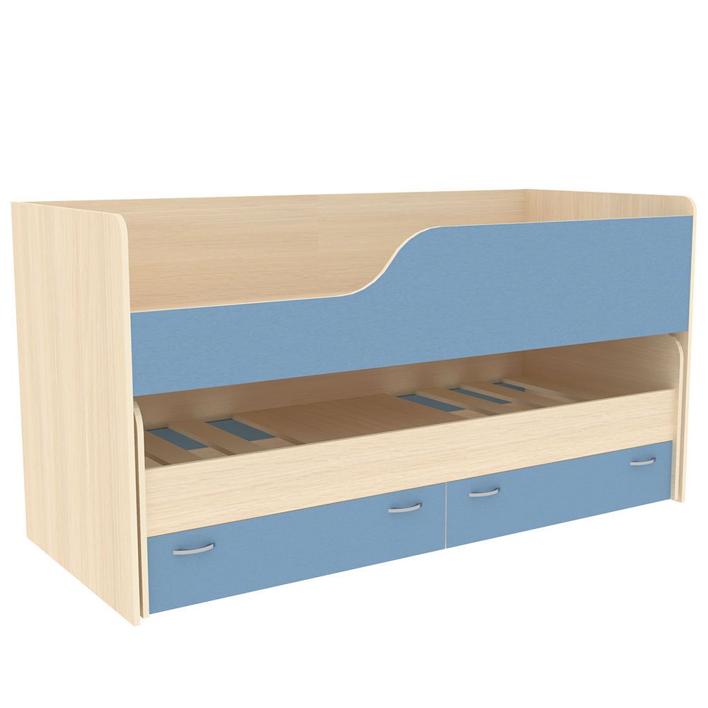 Двухъярусная кровать КарИВи Дуэт-2  Дуб Молочный Светло-синий, голубой